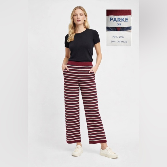 Parke Pants - Parke Wool & Cashmere Blend Striped Wide-Leg Pants